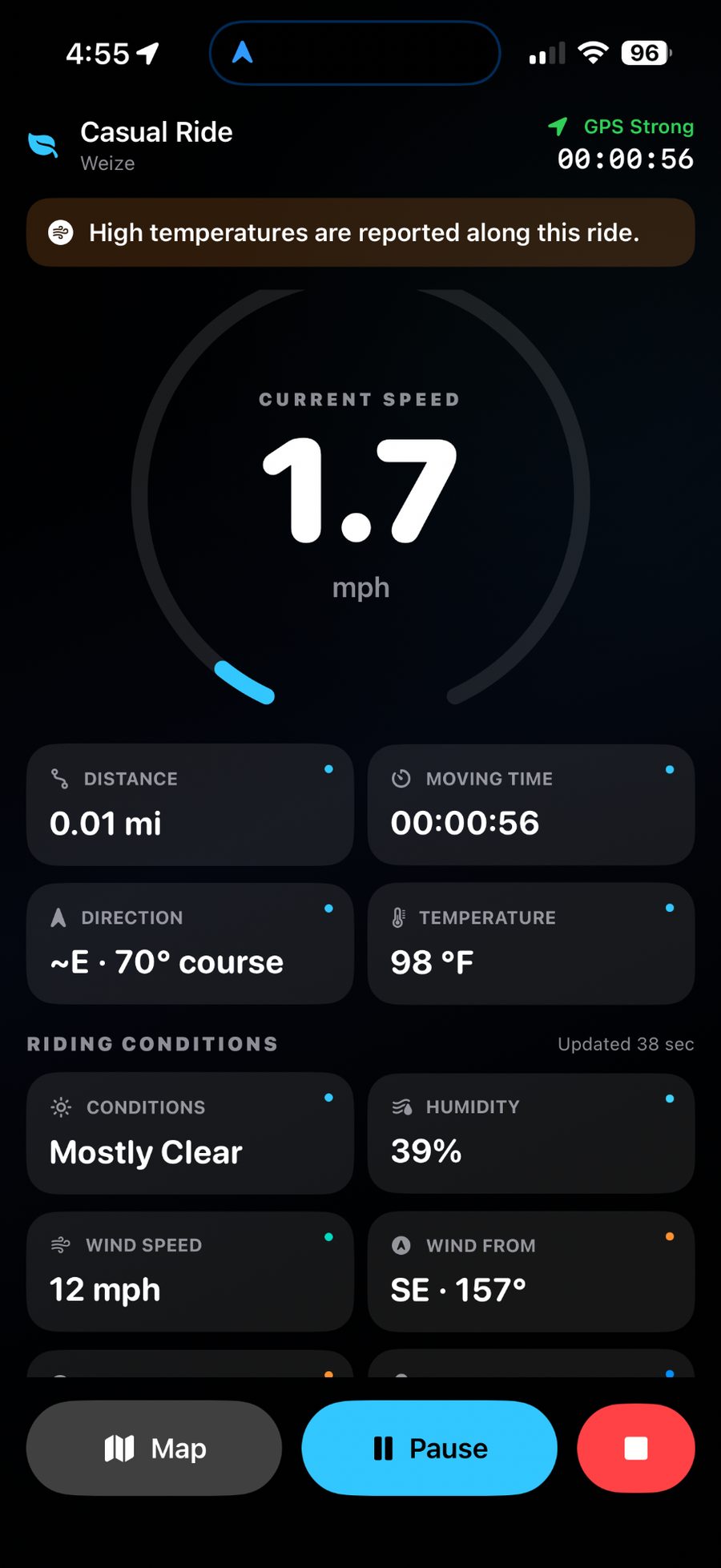 Anemos active cycling ride speed screen