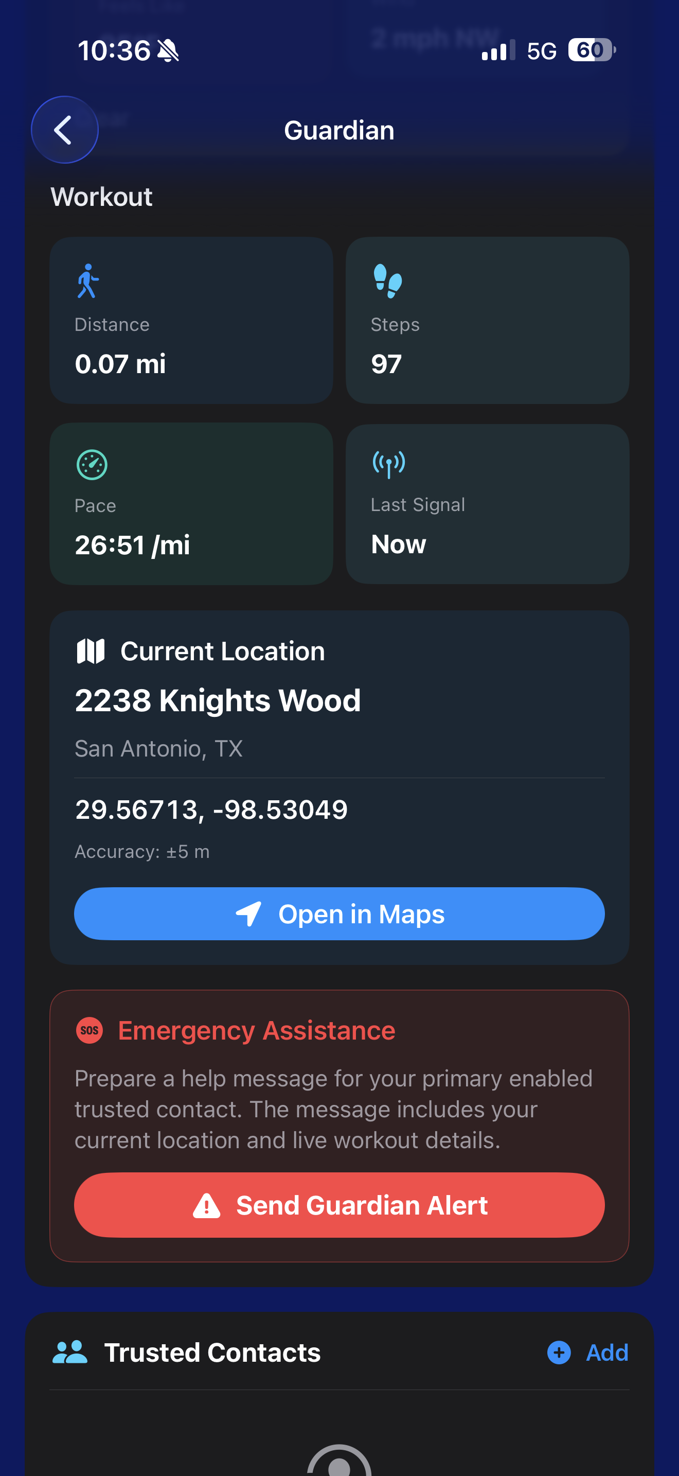 Actual Kinisi Guardian location screen