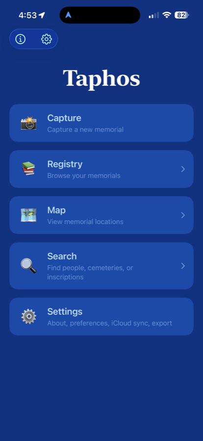 Taphos home screen