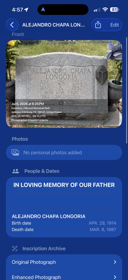 Taphos memorial record